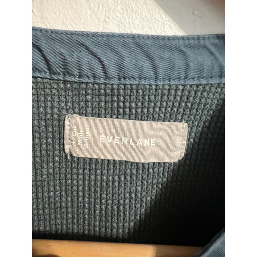 Everlane Henley Shirt Mens Large Blue Waffle Thermal Long Sleeve - Picture 2 of 5